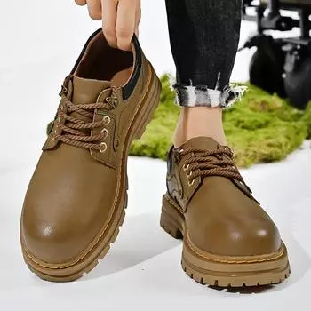 Мужские кожаные туфли, мужские 2024, новые рабочие туфли на толстой платформе в стиле ретро, весна-осень, туфли дерби, низкие мужские повседневные туфли на плоской подошве 38 чёрный