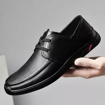 Мужские кожаные туфли на шнуровке, удобные повседневные туфли из натуральной кожи, деловые, из мягкой кожи, черные, офисные, дизайнерские туфли для мужчин 6.5