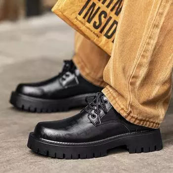 Мужские кожаные туфли на толстой подошве Классические и универсальные черные туфли для повседневного использования в офисе, на улице, на вечеринке, свадьбе, для бизнеса, увеличивающие рост 38 чёрный