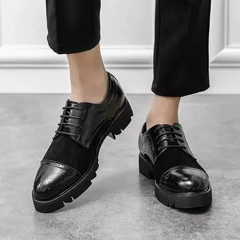 Мужские кожаные туфли на толстой подошве, модные, для джентльменов, в британском стиле, для свадеб, повседневных, для отдыха на природе, для бизнеса, высокие туфли 38 чёрный