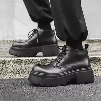 Мужские кожаные туфли на толстой подошве Модный минималистичный дизайн Для отдыха на природе Для вечеринок Для прогулок по улице Для офиса Молодежная обувь 38 чёрный