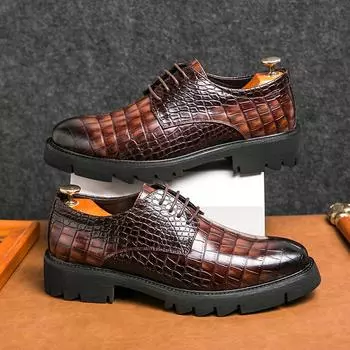 Мужские кожаные туфли на толстой подошве с увеличенным острым носом 39 чёрный