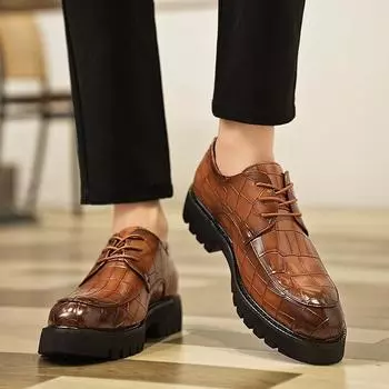 Мужские кожаные туфли на толстой подошве в модном британском джентльменском стиле для повседневного бизнеса, офиса, отдыха, вечеринки, свадьбы, для взрослых, коричневые туфли 38 чёрный