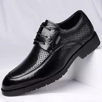 Мужские кожаные туфли на весну и осень с мягкой подошвой для официальной одежды, повседневные, деловые, дышащие, увеличивающие рост, кожаные свадебные туфли для жениха, мужские 37 чёрный