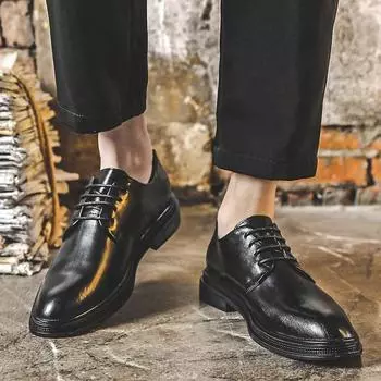 Мужские кожаные туфли очень большого размера 45 Мужские деловые туфли для жениха на свадьбу 46 Мужские весенние туфли 2304-J 38 коричневый