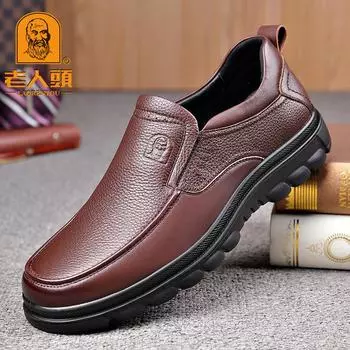 Мужские кожаные туфли Old man head, деловые, дышащие, кожаные туфли первого слоя из коровьей кожи, повседневные кожаные туфли высокого качества 38 чёрный