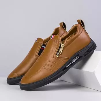 Мужские кожаные туфли повседневные туфли для серфинга осенние новые кожаные туфли мужские деловые универсальные туфли на молнии повседневные туфли 39 белый