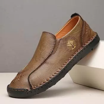 Мужские кожаные туфли, повседневные туфли, мокасины ручной работы, дышащие туфли на плоской подошве, большие размеры 39-48 39 чёрный