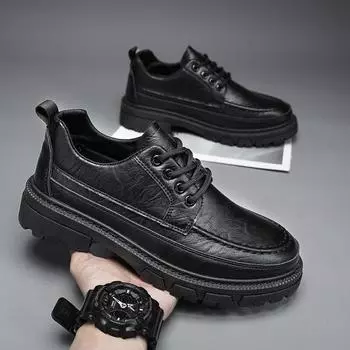 Мужские кожаные туфли, повседневные, удобные, на шнуровке, рабочие туфли для мужчин, легкие, черные, оксфордские туфли 6.5