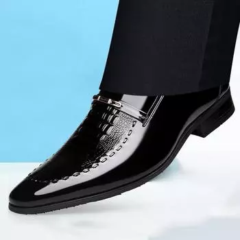 Мужские кожаные туфли, роскошные мужские деловые модельные туфли с крокодиловым узором, повседневная социальная обувь, мужская свадебная обувь, Zapatos Hombre 38 чёрный