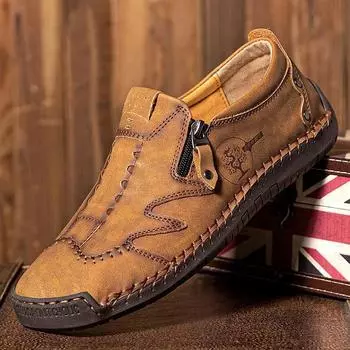 Мужские кожаные туфли ручной работы на молнии без застежек – мода лета 2022 года, доступны большие размеры 40 жёлтый/коричневый