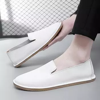 Мужские кожаные туфли ручной работы, повседневные мягкие мокасины, простые удобные мокасины, дышащие мужские туфли-лодочки, модные деловые туфли на плоской подошве 39 чёрный