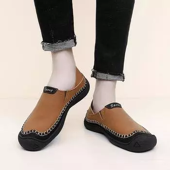 Мужские кожаные туфли ручной работы, повседневные походные туфли, серые, для вождения, большие размеры, коричневые, без застежек 38 коричневый