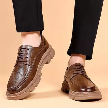 Мужские кожаные туфли с круглым носком Модные стили дизайна в британском стиле Модные туфли-броги для вечеринок, свадеб, отдыха на природе, бизнеса 38 чёрный