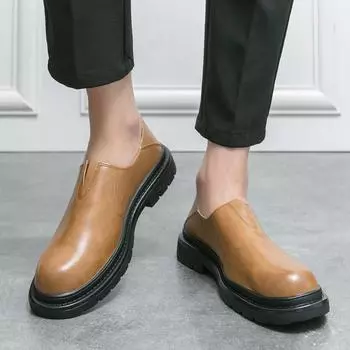 Мужские кожаные туфли с круглым носком. Удобные туфли в минималистичном стиле. Повседневные туфли для офиса, отдыха на природе, для бизнеса, прогулок. Мягкие кожаные туфли. 38 чёрный