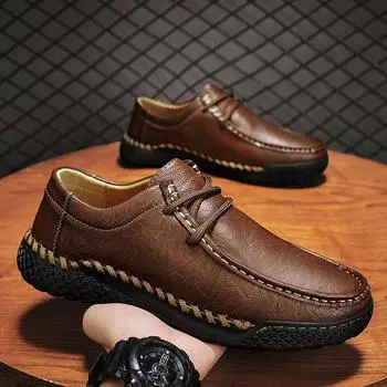 Мужские кожаные туфли с низким верхом, повседневные туфли на шнуровке 39 чёрный