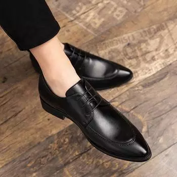 Мужские кожаные туфли с острым носком. Деловые модельные туфли. Кожаные туфли дерби больших размеров. 39 чёрный