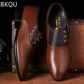 Мужские кожаные туфли с острым носком, повседневные кожаные туфли с низким верхом, деловые туфли, модные универсальные повседневные туфли больших размеров, удобные 38 коричневый