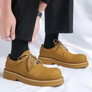Мужские кожаные туфли с толстой подошвой, модные, на шнуровке, повседневные, корейский стиль, элегантные, офисные, оксфордские туфли для мужчин 6.5