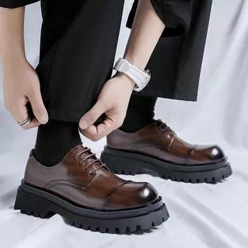 Мужские кожаные туфли, увеличивающие рост, модные и повседневные, новый стиль, стильные, деловые, мужские, на толстой подошве, высокого качества, модные, мужские 38 чёрный