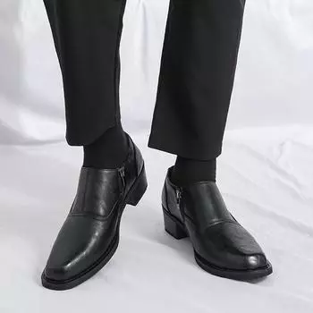 Мужские кожаные туфли, увеличивающие рост Модный минималистский дизайн для отдыха на природе Деловая вечеринка Мужские официальные туфли 38 чёрный