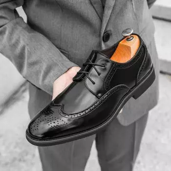 Мужские кожаные туфли в британском стиле, корейская версия, остроносые кожаные туфли, повседневные мужские туфли, оверсайз, универсальные, большого размера, модные туфли, туфли Doudou для мужчин 38