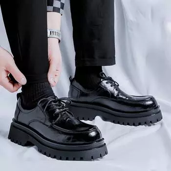Мужские кожаные туфли в британском стиле, новые деловые рабочие туфли на платформе, дизайнерские туфли дерби, люксовые брендовые офисные повседневные туфли для офиса 38 чёрный