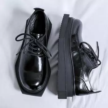 Мужские кожаные туфли в британском стиле, удобные туфли на шнуровке, рабочая обувь на платформе для отдыха на открытом воздухе, дизайнерская деловая обувь для мужчин 38 чёрный