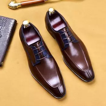 Мужские кожаные туфли в деловом стиле, британские кожаные туфли на шнуровке в стиле ретро, мужские туфли дерби 41 темно-коричневого