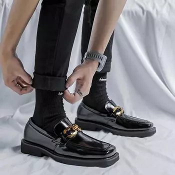 Мужские кожаные туфли, всесезонные туфли, весенние мужские туфли, лоферы с металлической пряжкой, мягкая подошва 36774-R 40