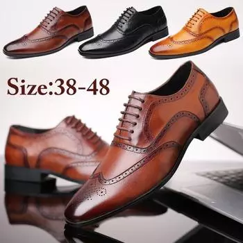 Мужские кожаные верхние модельные туфли с острым носком и принтом для вечеринок, свадьбы, низкие сапоги 38 чёрный