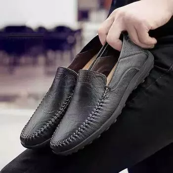Мужские кожаные весенние лоферы без шнуровки, деловая повседневная кожаная обувь, классические мягкие мокасины, дышащая обувь на плоской подошве 39 тёмно-рыжий