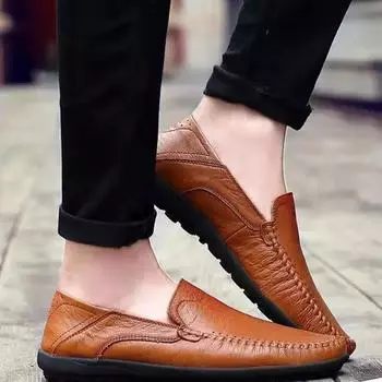 Мужские кожаные весенние лоферы без шнуровки, деловая повседневная кожаная обувь, классические мягкие мокасины, дышащая обувь на плоской подошве 39 чёрный