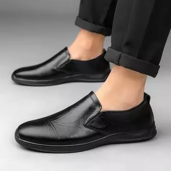 Мужские кожаные весенние лоферы Повседневная мужская кожаная обувь Мягкая дышащая подошва Мужская кожаная обувь Ленивая обувь 38 чёрный
