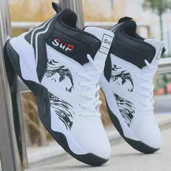 Мужские кожаные водонепроницаемые высокие баскетбольные кроссовки - новый повседневный спортивный стиль Standard size, wide/fat feet suggest one size up