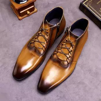 Мужские кожаные высокие ботинки Martin - британская ретро коровья кожа 45 чёрный