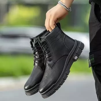 Мужские кожаные высокие ботинки Martin: Зимняя рабочая обувь для альпинизма и повседневной носки 42 чёрный