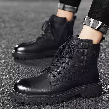 Мужские кожаные высокие ботинки, повседневная обувь, обувь больших размеров для мужчин 39–46 39 чёрный