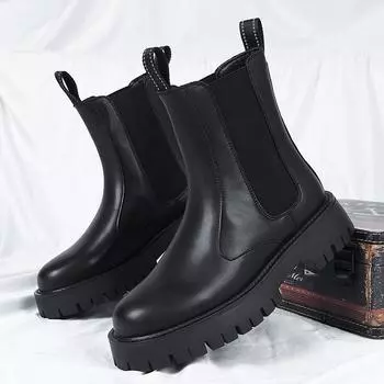 Мужские кожаные высокие ботинки Slip Outdoor 2025, роскошные брендовые мужские зимние плюшевые ботинки для снега, модные универсальные мужские мотоциклетные ботинки 38