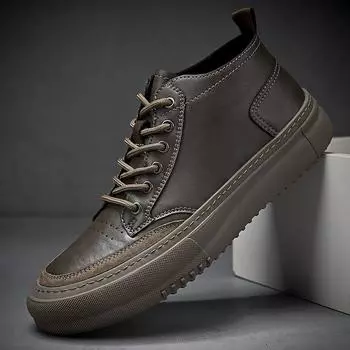 Мужские кожаные высокие кроссовки на толстой подошве, повседневная кожаная обувь 38