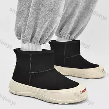 Мужские кожаные высокие зимние ботинки, модные ботильоны в британском стиле, мужские осенне-зимние хлопковые ботинки, нескользящие, повседневная обувь для активного отдыха 39 чёрный