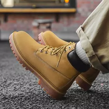 Мужские кожаные желтые ботинки Martin в стиле ретро с подошвой Oxford — в мотоциклетном и деловом стиле. Size 39