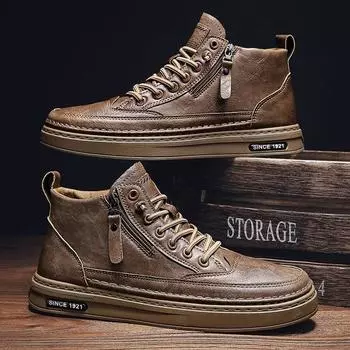 Мужские кожаные зимние ботинки. Брендовые зимние ботинки для мужчин. Резиновые ботильоны. Мужская обувь. 44 коричневый