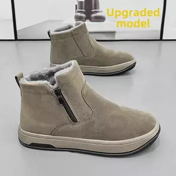 «Мужские кожаные зимние ботинки средней высоты с меховой подкладкой, нескользящие, теплые, утолщенные для использования на открытом воздухе зимой» 44 коричневый