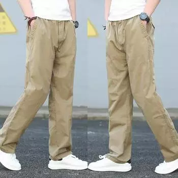 Мужские красивые брюки весна-осень четыре сезона тонкие большие размеры свободные однотонные широкие брюки повседневные прямые рабочие брюки 5XL