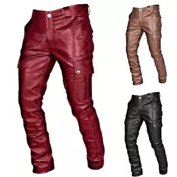 Мужские красивые кожаные брюки, винтажные готические мотоциклетные кожаные брюки Diablo Rock, кожаные брюки из искусственной кожи 5XL чёрный