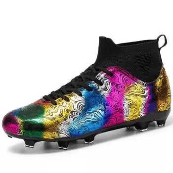 Мужские красочные высокие носки, футбольные бутсы большого размера с длинными шипами, нескользящие, износостойкие, детские футбольные бутсы с искусственным покрытием TPR 35 белый