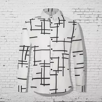 Мужские креативные линии принтованные рубашки с длинным рукавом повседневный кардиган новые пуговицы праздничные модные рубашки XS белый