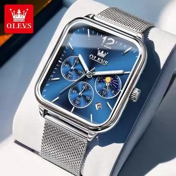 Мужские креативные прямоугольные кварцевые наручные часы с циферблатом фаз Луны и тремя глазами, календарем, праздничным подарком, водонепроницаемые, светящиеся часы White