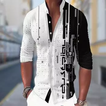 Мужские креативные рубашки с длинным рукавом с принтом искаженного кода, повседневные кардиганы с новой кнопкой, модные рубашки для праздников XS белый